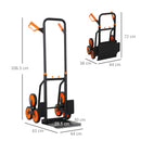 Carrello Portapacchi per Scale 6 Ruote 44x38x106,5 cm Pieghevole Portata 120kg in Acciaio Arancione      