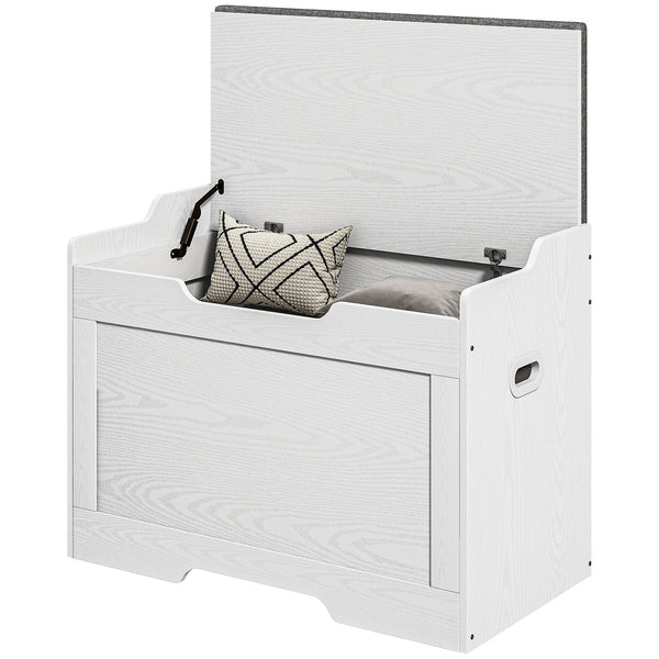 Panca Contenitore in Legno con Cuscino in Tessuto 103L 75x40x56cm Bianco sconto