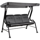 Dondolo 3 Posti 200x120x170 cm in Acciaio e Tessuto Nero
