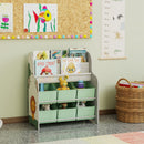 Scaffale Portagiochi per Bambini 63x30x71 cm con 6 Cassetti in Tessuto e Libreria a 2 Livelli in Legno e Acciaio Verde  