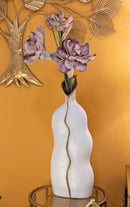 Vaso Uma 19,5x10x50 cm in Ceramica Bianco e Oro      