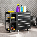Carrello Portautensili 96x33,5x75 cm con 7 Cassetti Mensola Laterale Staccabile Ruote Capacità 120kg in Acciaio Nero      