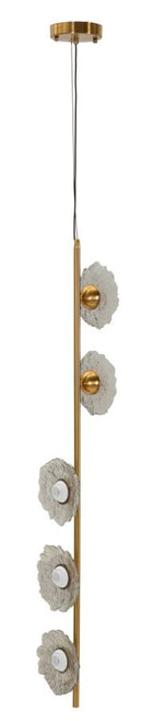 Lampadario Emily Verticale Vetro Grigio 15x16x110 cm in Ferro e Vetro Oro e Grigio      