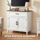 Credenza Moderna Stile Rustico 76x35x80 cm con 2 Ante in MDF Bianco      