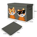 Box Contenitore per Giocattoli 62,5x31,5x40 cm Pieghevole Doppio Scomparto 80L Design Animali in Tessuto Oxford Grigio     