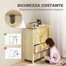 Cassettiera con 4 Cassetti Design Canettato 70x38x93 cm Maniglie Dorate in MDF Color Legno 