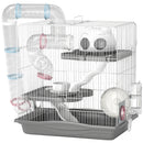 Gabbia per Criceti a 3 Livelli 45x30x45 cm e 14 Tubi con Casetta Rampa e Accessori in Metallo e Plastica Grigio      