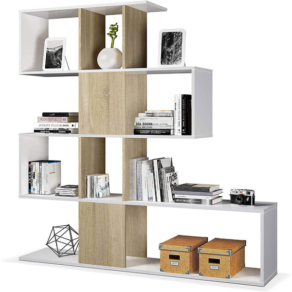 online Mobile a Scaffali Libreria 4 Livelli 145x145x29 cm in Legno Zig Zag Bianco e Rovere
