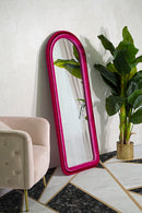 Specchio da Muro Cloe Velluto Fuxia 60x4x160 cm in MDF e Poliestere e Specchio Fucsia      