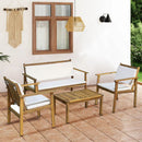 Set Salotto da Giardino Divano 2 Poltrone con Cuscini e Tavolino in Legno di Acacia