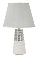 Lampada da Tavolo Candela Ø25x41 cm in Ceramica e Ferro e Tessuto Bianco e Argento      