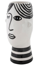 Vaso Face 13,2x11,8x26,3 cm in Porcellana Bianco e Nero      