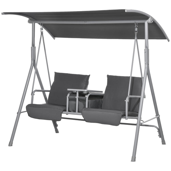 online Dondolo 2 Posti con Tavolino e Portabicchieri 175x110x165 cm in Metallo e Poliestere Grigio