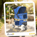 Passeggino per Cani 77x44x102 cm Pieghevole con Portabicchieri e Cestino Blu      