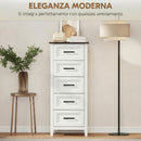 Cassettiera 45x35x106 cm con 5 Cassetti in MDF Bianco e Marrone      
