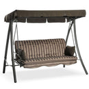 Dondolo Letto 3 Posti da Giardino 199x90x176 cm in Acciaio e Poliestere Marrone