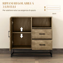 Credenza Mobile Basso Multiuso Armadietto Cassetti e Vani a Giorno  80x40x78 cm in Legno e Acciaio Marrone 