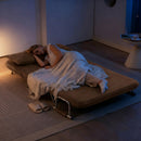 Divano Letto 2 Posti 111x80x78 cm Schienale Regolabile e 2 Cuscini in Finta Pelle Scamosciata Marrone      