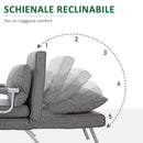 Poltrona Letto Singolo con Schienale Regolabile a 5 Livelli e Cuscino 65x69x80 cm in Tessuto Grigio Chiaro
