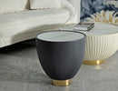 Tavolino da Caffè Elge Ø46x45 cm in Ferro e Ceramica e Poliestere Grigio e Oro e Bianco      