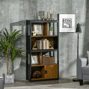 Mobile Libreria  4 Livelli Aperti con Armadietto 76.5x30x150 cm in Truciolato e MDF Marrone e Nero
