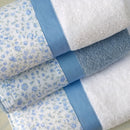 Set Spugna 4 Pezzi Asciugamani Viso + Ospite con Balza Stampata Garrini Emily Azzurro