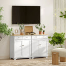 Credenza Bassa 68x40,3x85 cm con Armadietto e Cassetti in MDF e Legno di Caucciù Bianco  
