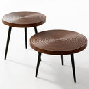 Set 2 Tavolini da Caffè Rotondi Ø60 cm e Ø50 cm Design Industrial in MDF e Metallo Noce      