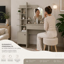 Postazione Make Up 105x35x151 cm Tolette con Mensole e Specchio Rotondo Sabbia      