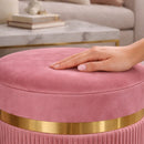 Set 2 Pouf Contenitore Ø 38x44 cm e Ø 31x38 cm con Rivestimento Velluto Rosa     