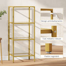 Libreria a 4 Livelli Minimal 40x30x96,5 cm Ripiani in Vetro Temperato Struttura in Metallo Oro  