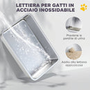 Lettiera Gatto Chiusa XL 60,5x40,5x45 cm con Coperchio Paletta Tappetino di Raccolta in Acciaio Inox Grigio Scuro      