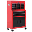 Carrello Porta Attrezzi 2 in 1 con Cassetta Superiore e Armadietto Inferiore 61,6x33x108 cm in Metallo Rosso      