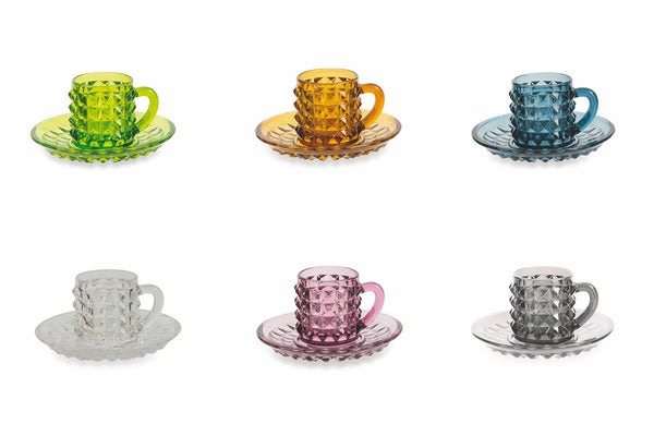 Set 6 Tazzine Caffè in Vetro Colorato con Piattino 90 ml Villa d'Este Home Tivoli Diamond prezzo