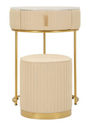 Comodino Toeletta con Puff Pok Ø52x70 cm in Pino e MDF e Spugna e PU e Metallo      