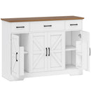 Credenza da Cucina Stile Rustico 120x38x87 cm con Ante Soft-Close 3 Cassetti 3 Ripiani Regolabili Portaspezie in MDF Bianco      