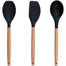 Set 12 Utensili da Cucina con Supporto in Silicone e Manico Legno Nero      