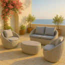 Set 4 Pezzi Salotto da Giardino 4 Posti Santorini con Divano 2 Poltrone e Tavolino in Polyrattan Grigio  