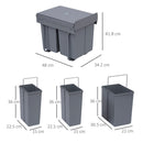 Pattumiera Differenziata 3 Contenitori 48x34,2x41,8 cm 40lt per Mobili Grigio