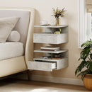 Set di 2 Comodini Sospesi 35x32x22,5 cm con Cassetto e Mensola Aperta Rivestimento in Melamina Grigio Cemento      