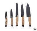 Set 5 Coltelli per Carne e Pesce Lama Nera Manico in Legno