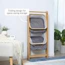 2 Cestini in Tessuto con Supporto Pieghevole 45x35x98 cm in Bambù Grigio