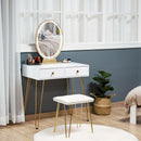 Consolle Trucco 2 Cassetti 80x40x136 cm con Specchio e Sgabello Bianco