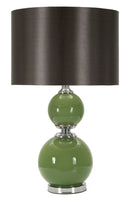 Lampada da Tavolo Eva Two Ø38x65 cm in Vetro e Ferro e Tessuto Verde e Grigio      