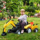 Trattore Ruspa a Pedali per Bambini 163x42x71 cm con Rimorchio Giallo