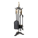 Set Camino 4 Pezzi 60x17 cm Scopino Paletta Attizzatoio e Pinza con Supporto Versailles Nero/dorato