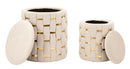 Puff con Contenitore Shanty Crema Set 2 Pz Ø37x42 cm - Ø28x35 cm in Ferro e MDF e Spugna e Poliestere Crema e Oro      