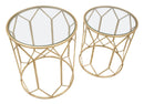 Tavolinetti da Caffé Oro Coppia Ø50x60-45x50 cm in Ferro e Vetro Oro