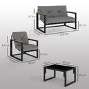 Set da Giardino 4 Pezzi con 2 Sedie Divanetto e Tavolino Grigio Chiaro e Nero     