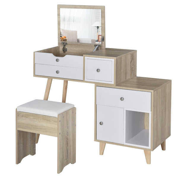 sconto Consolle Trucco 105x45x123 cm con Specchio 4 Cassetti e Sgabello